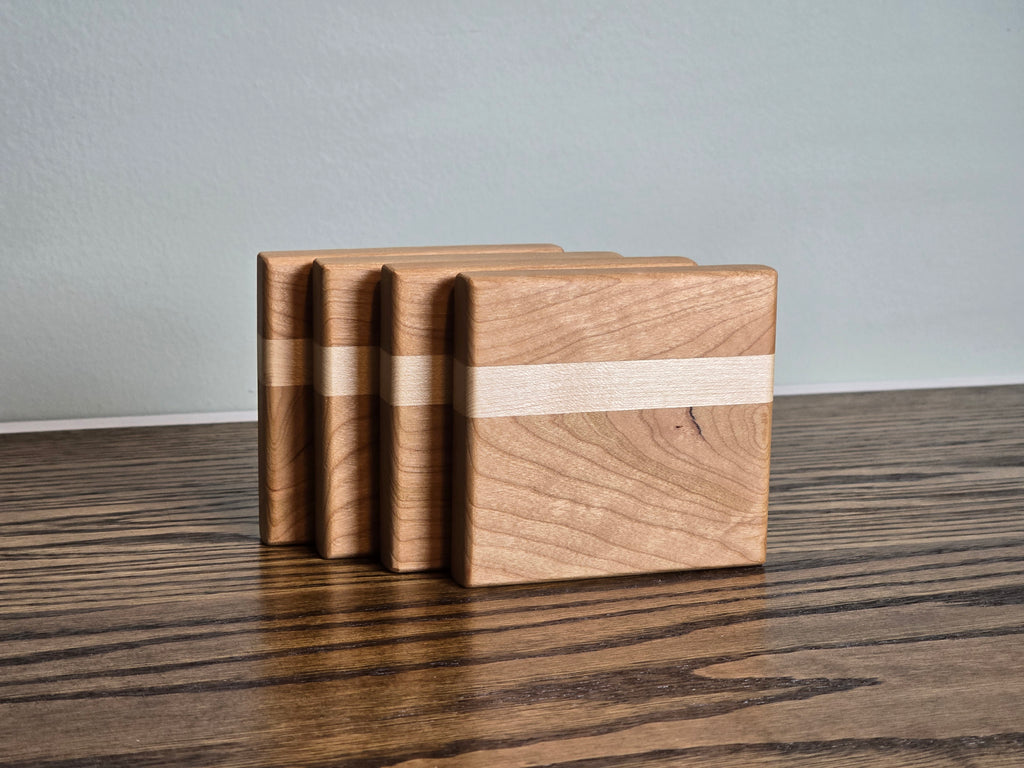 Hardwood Coasters - Cherry and Maple w/ Bottle Opener