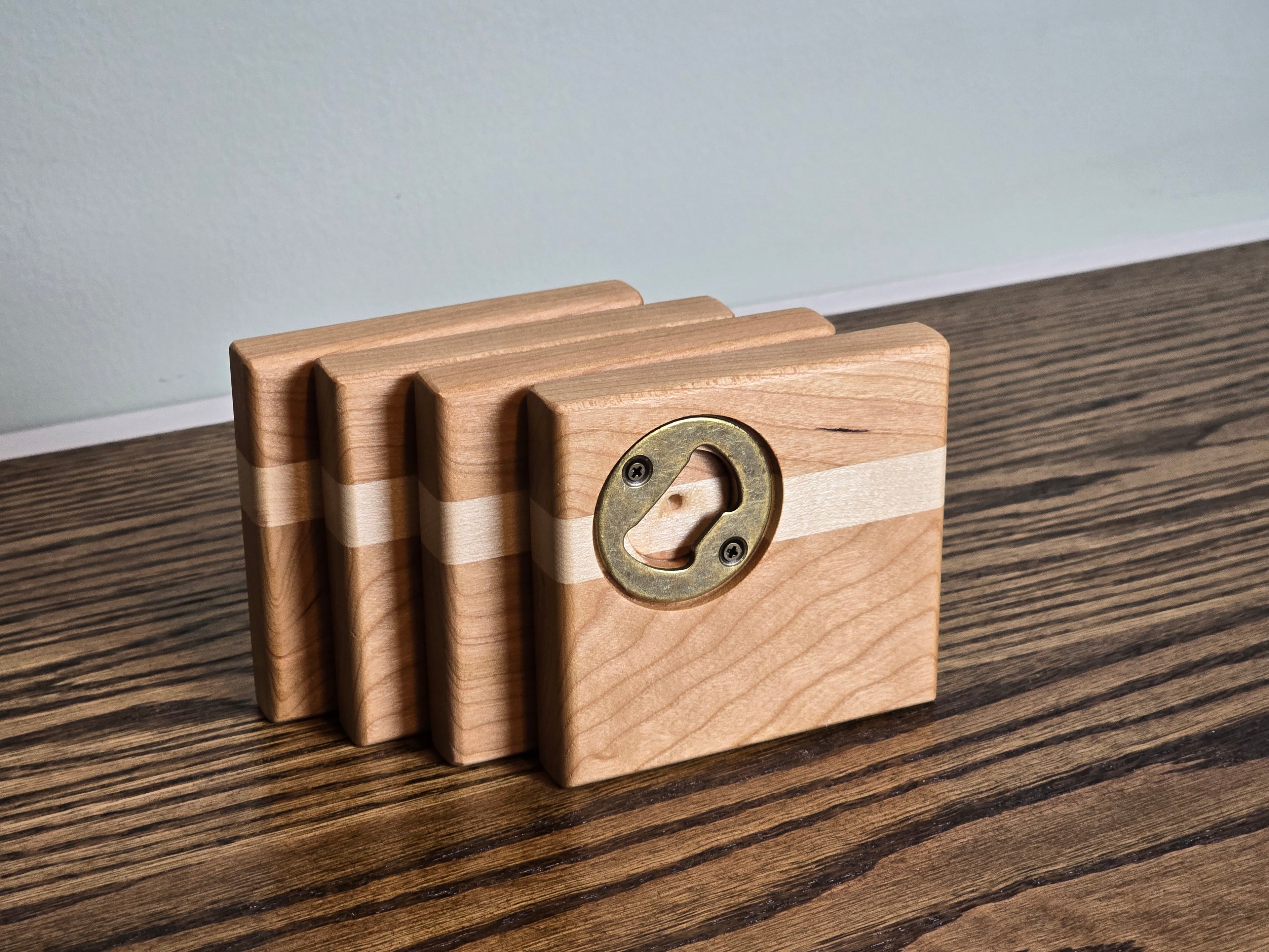 Hardwood Coasters - Cherry and Maple w/ Bottle Opener