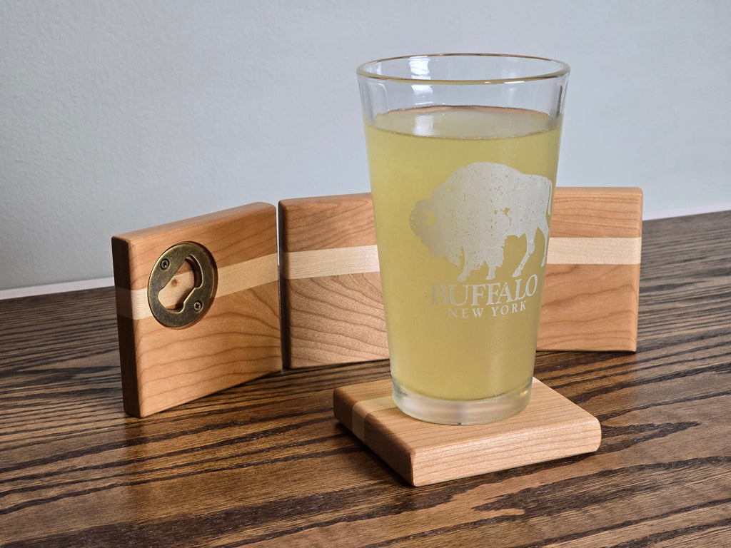 Hardwood Coasters - Cherry and Maple w/ Bottle Opener