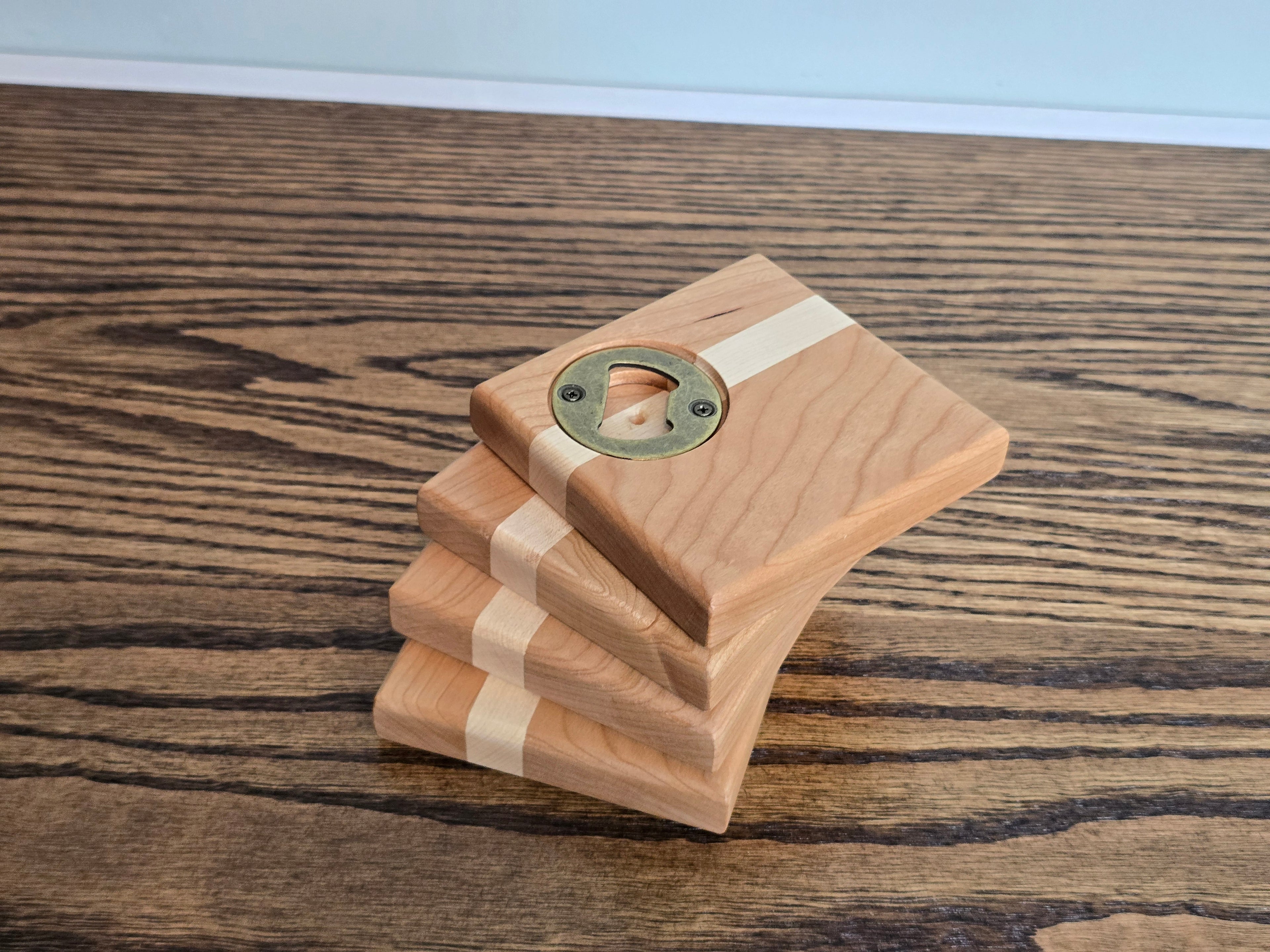 Hardwood Coasters - Cherry and Maple w/ Bottle Opener