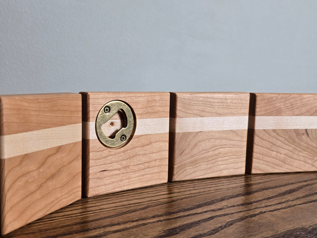 Hardwood Coasters - Cherry and Maple w/ Bottle Opener