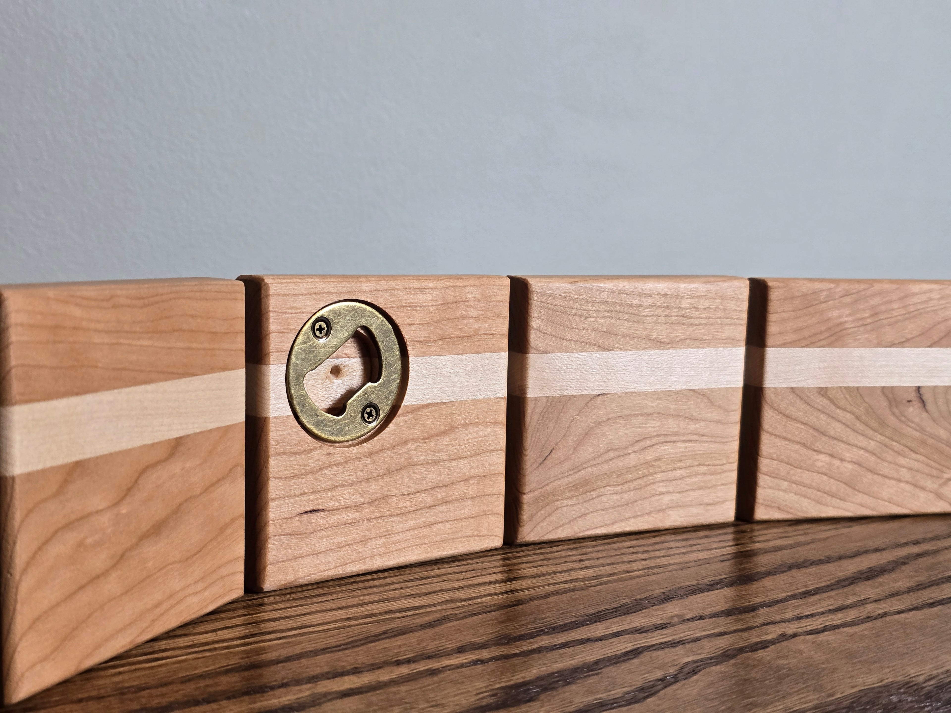 Hardwood Coasters - Cherry and Maple w/ Bottle Opener