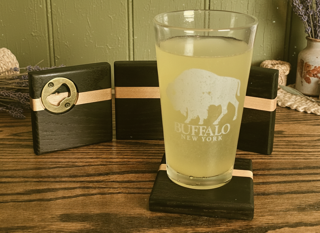 Hardwood Coasters - TM Red Oak and Maple w/ Bottle Opener