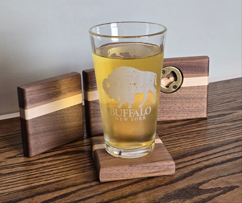 Hardwood Coasters - Black Walnut and Maple w/ Bottle Opener